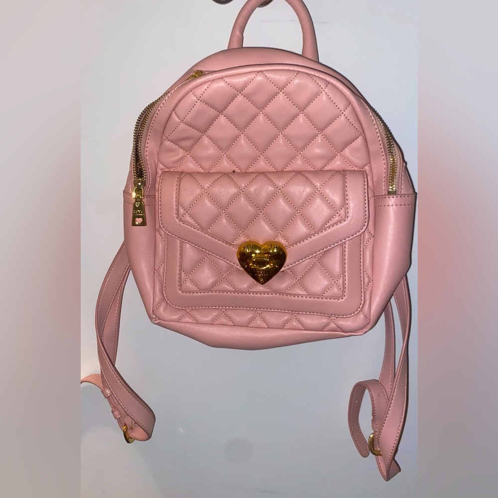 Love Moschino light pink gold mini purse bag backpack with original bag